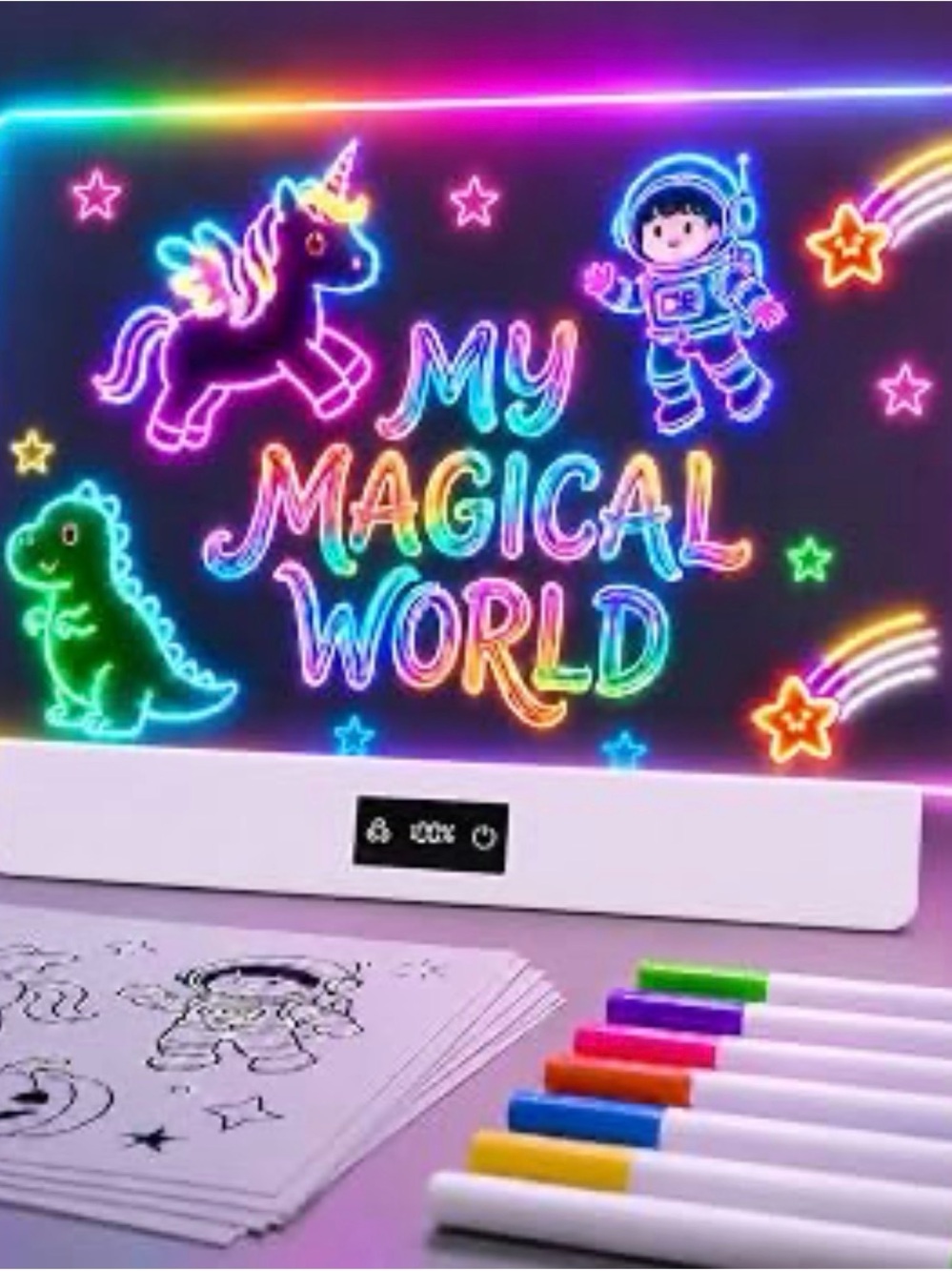 New 16" LED Drawing Board for Kids White 8 Colors 3 Dynamic Modes, Rechargeable - Picture 1 of 6